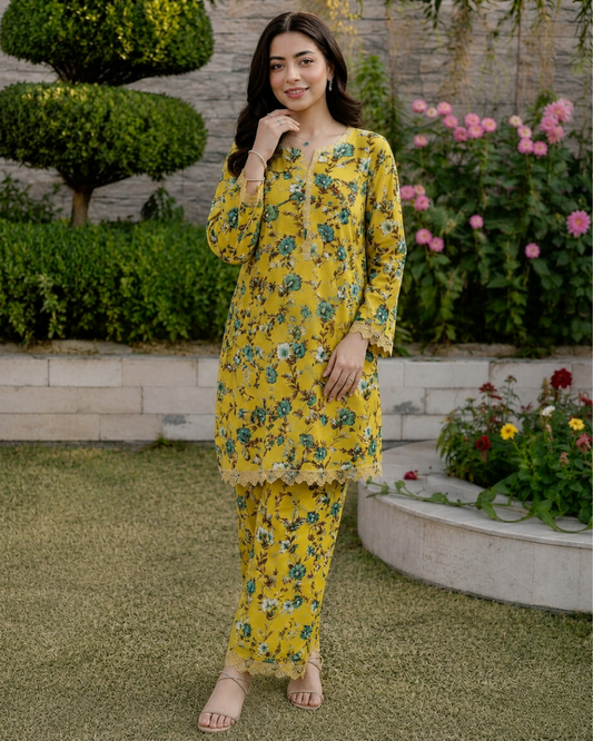 2 Pieces - Gen-Z Unstitched Lemon Bana Doria Lawn Suit
