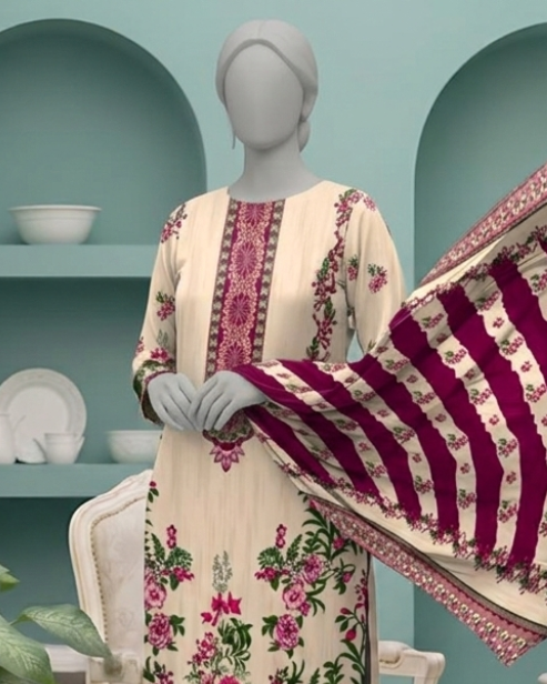 3 Pieces - Neova Unstitched Skin Print Lawn Suit