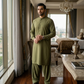 Men's Unstitched Olive Green Wash & Wear Suit