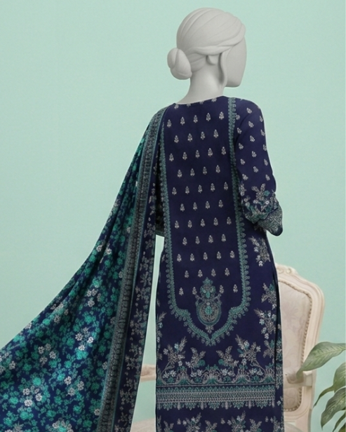 3 Pieces - Neova Unstitched Navy Blue Print Lawn Suit