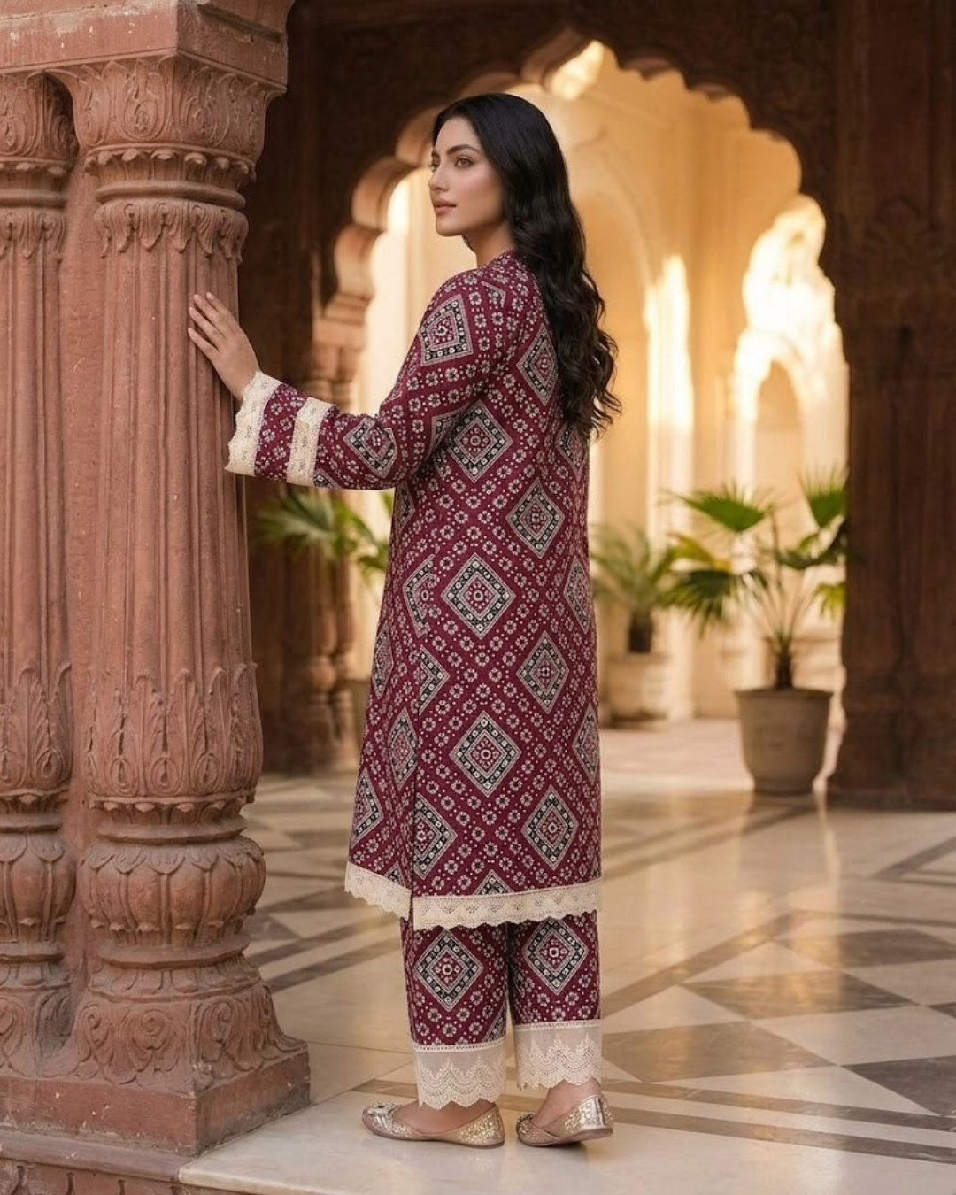 2 Pieces - Gen-Z Unstitched Burgundy Lawn Suit