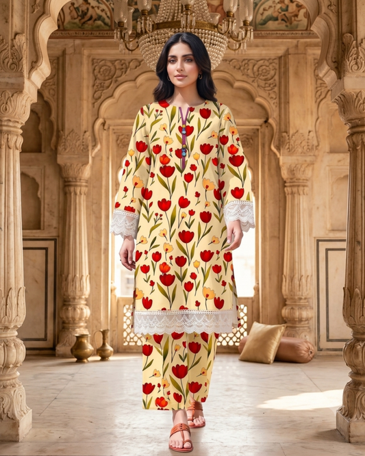 2 Pieces - Gen-Z Unstitched Ivory Cream Lawn Suit
