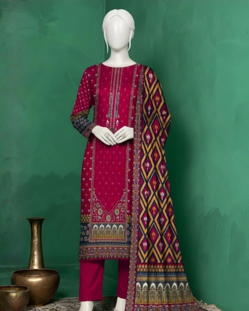 3 Pieces - Neova Unstitched Magenta Print Lawn Suit