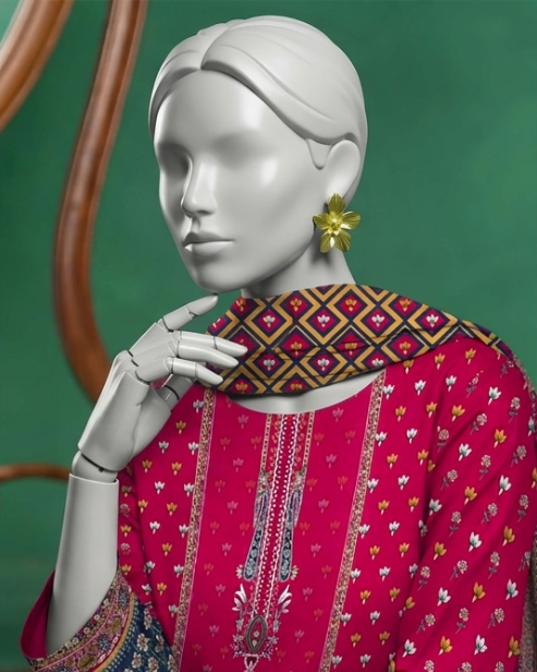 3 Pieces - Neova Unstitched Magenta Print Lawn Suit