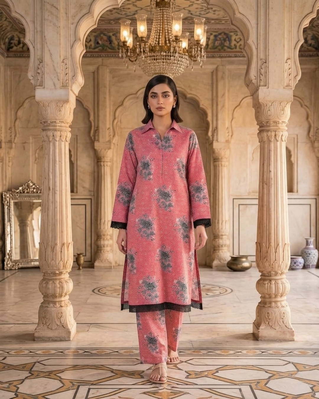 2 Pieces - Gen-Z Unstitched Coral Pink Lawn Suit