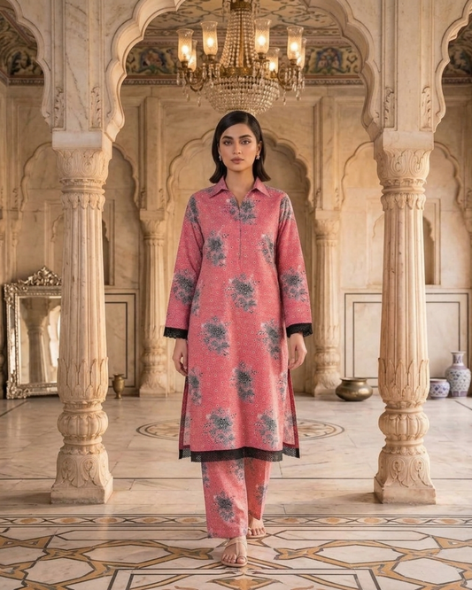 2 Pieces - Gen-Z Unstitched Coral Pink Lawn Suit
