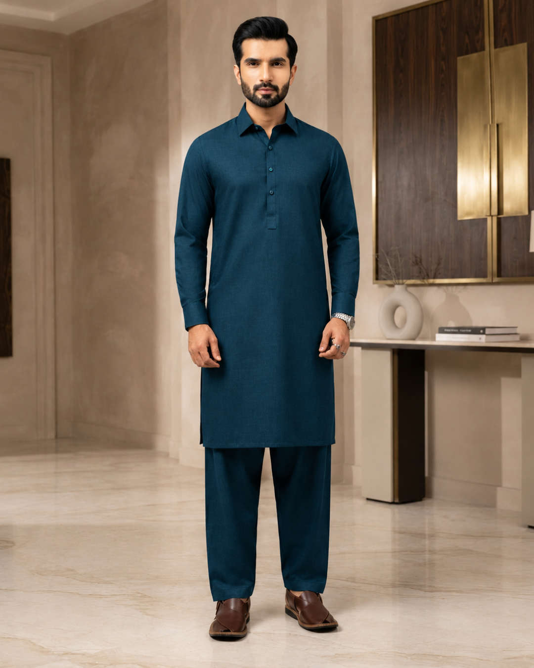 Men's Unstitched Zinc Blue Winter Polymax Suit