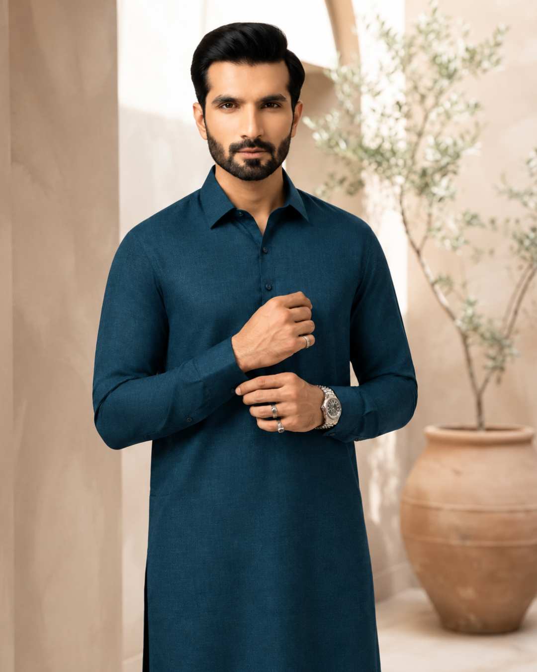 Men's Unstitched Zinc Blue Winter Polymax Suit
