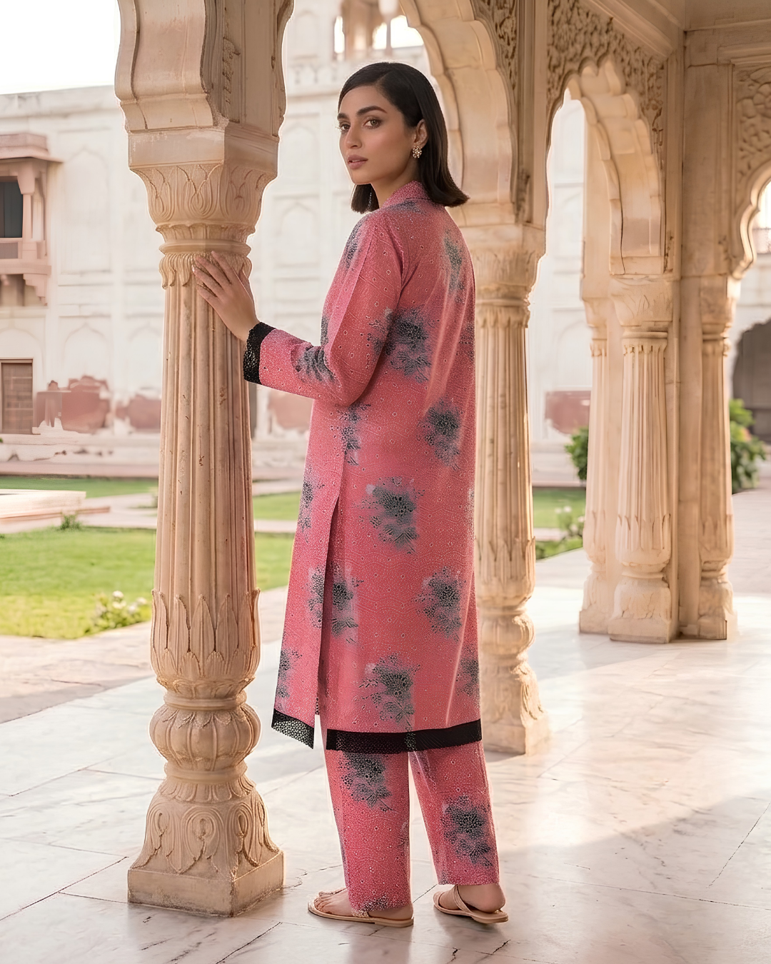 2 Pieces - Gen-Z Unstitched Coral Pink Lawn Suit