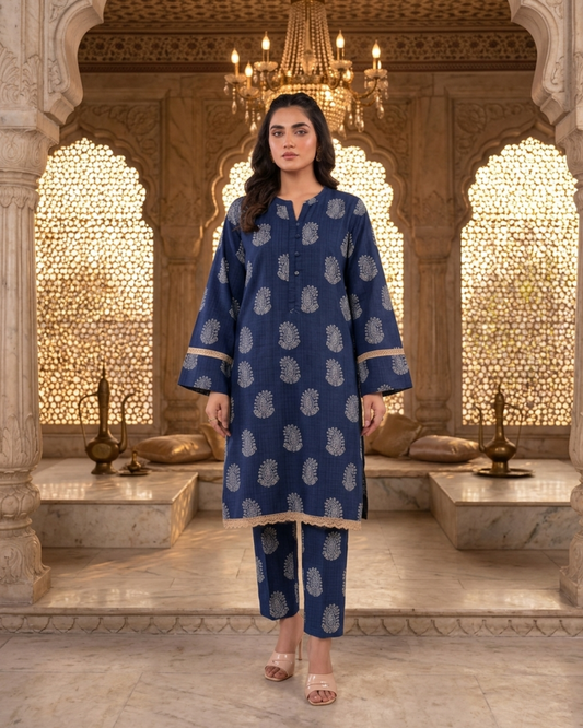 2 Pieces - Gen-Z Unstitched Navy Blue Lawn Suit