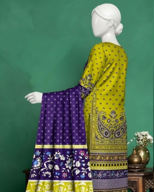 3 Pieces - Neova Unstitched Lime Print Lawn Suit