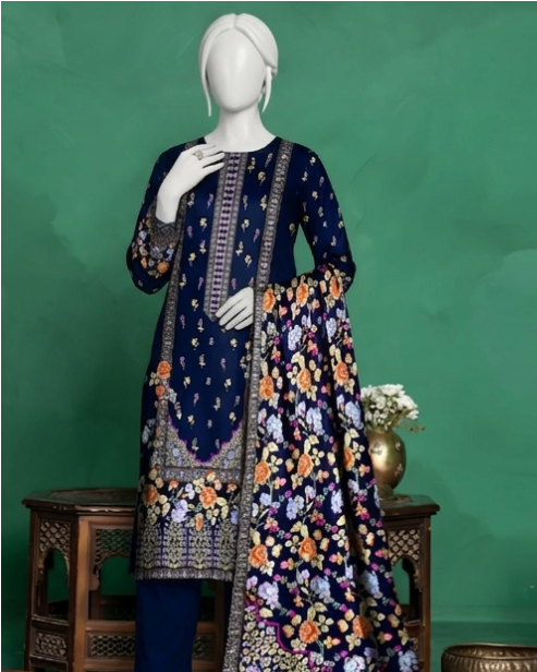 3 Pieces - Neova Unstitched Navy Print Lawn Suit