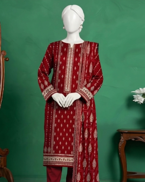 3 Pieces - Neova Unstitched Maroon Print Lawn Suit