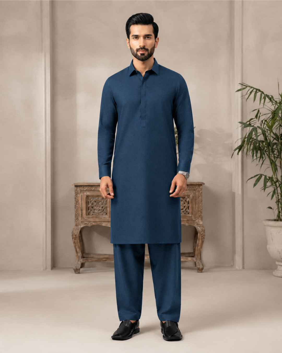 Men's Unstitched Zinc Blue Winter Polymax Suit