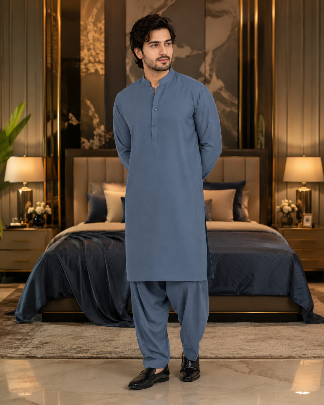 Men's Unstitched Medium Blue Wash & Wear Suit