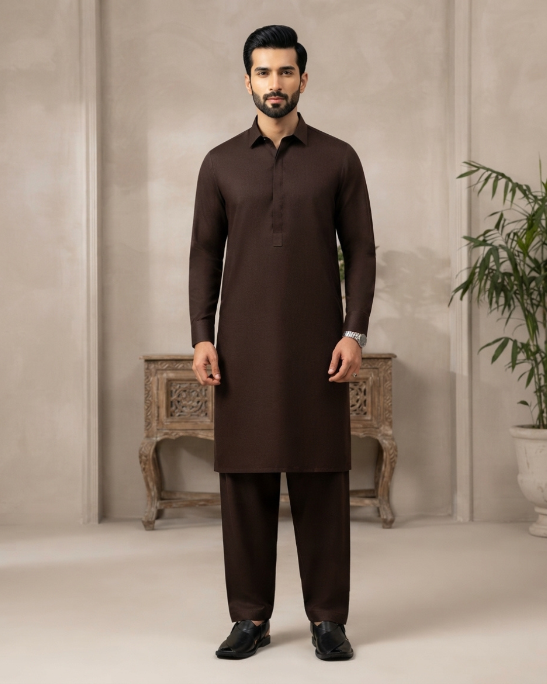 Men's Unstitched Dark Brown Winter Polymax Suit