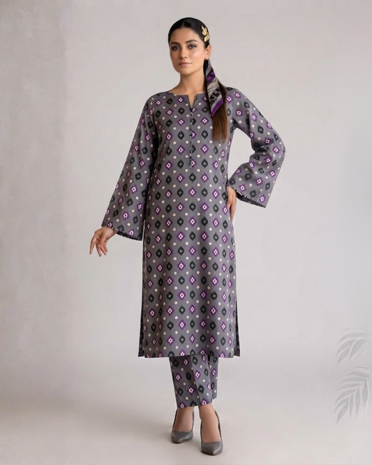 2 Pieces - Gen-Z Unstitched Grey Print Lawn Suit