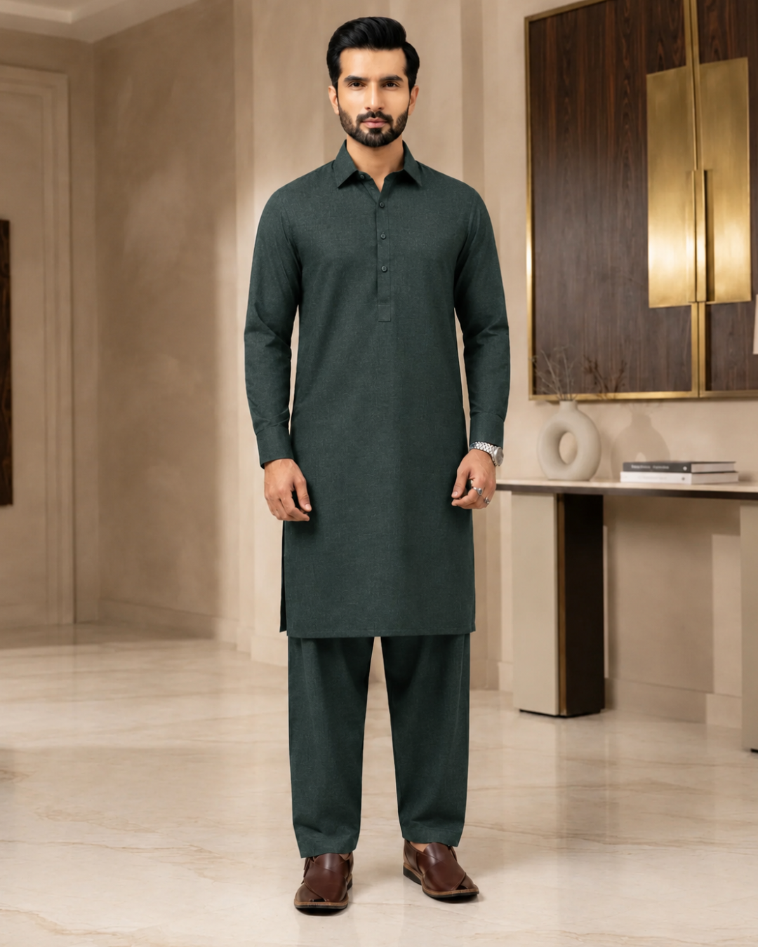 Men's Unstitched Zinc Green Winter Polymax Suit