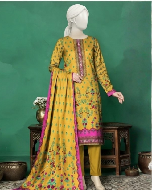 3 Pieces - Neova Unstitched Mustard Print Lawn Suit