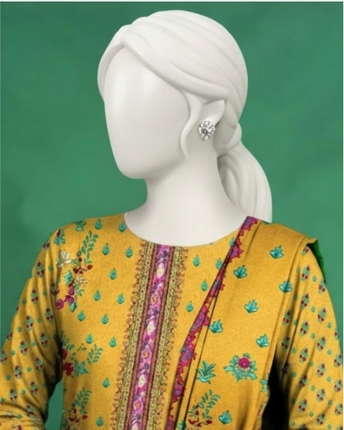 3 Pieces - Neova Unstitched Mustard Print Lawn Suit