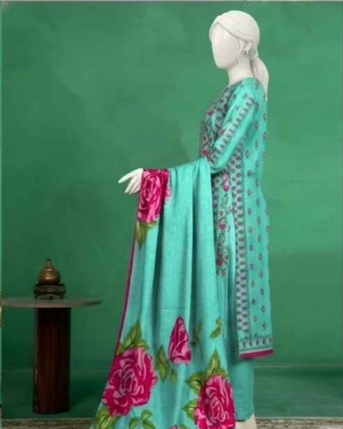 3 Pieces - Neova Unstitched Turquoise Print Lawn Suit