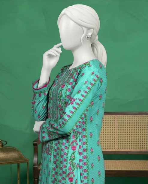 3 Pieces - Neova Unstitched Turquoise Print Lawn Suit