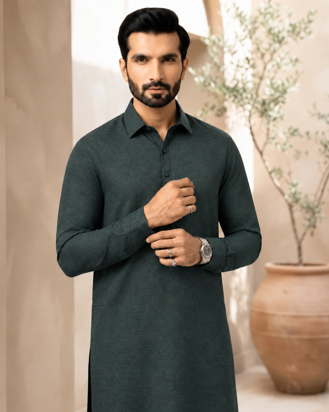 Men's Unstitched Zinc Green Winter Polymax Suit
