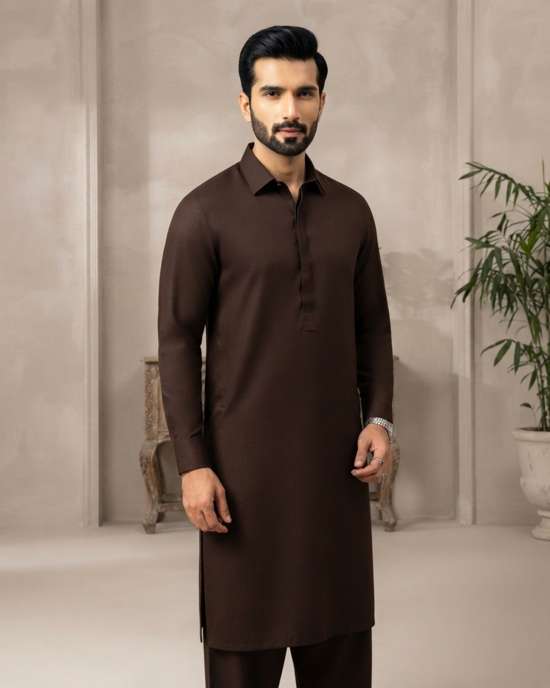 Men's Unstitched Dark Brown Winter Polymax Suit