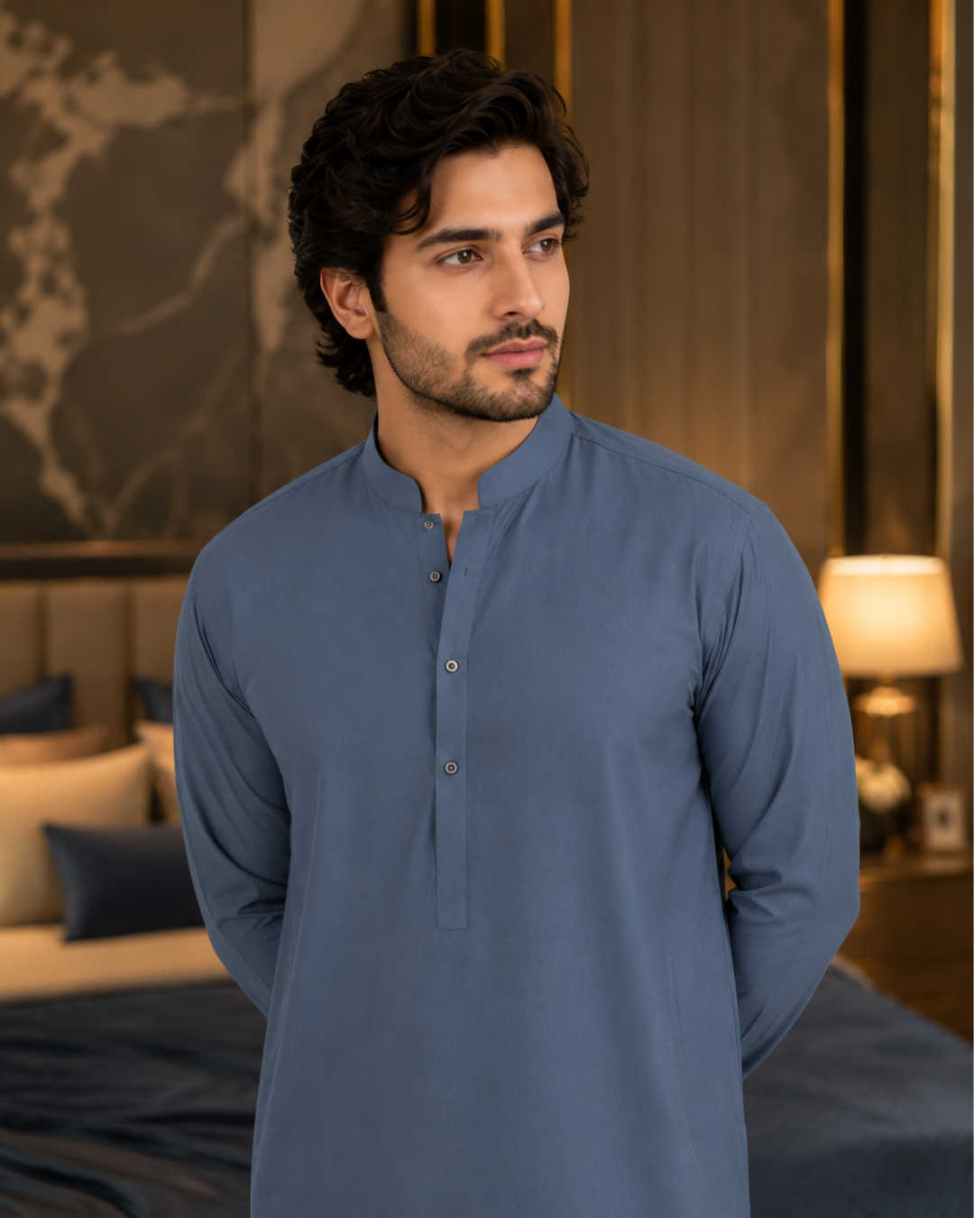Men's Unstitched Medium Blue Wash & Wear Suit