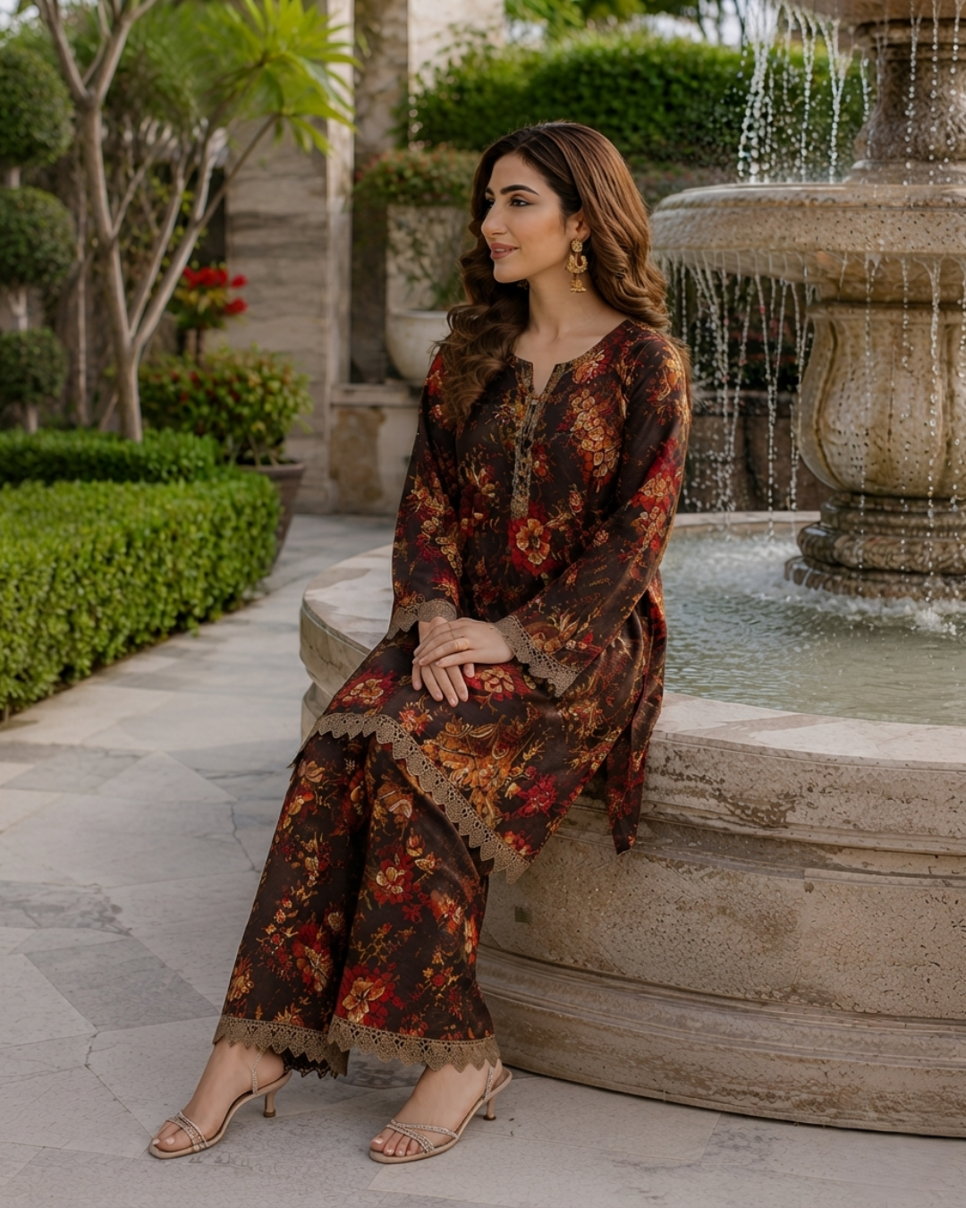 2 Pieces - Gen-Z Unstitched Brown Bana Doria Lawn Suit