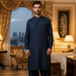Men's Unstitched Soft Cotton Navy Blue Suit