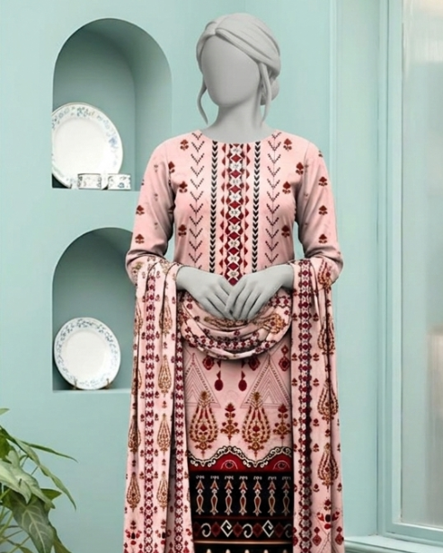 3 Pieces - Neova Unstitched Pink Print Lawn Suit