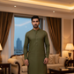Men's Unstitched Olive Wash & Wear Suit