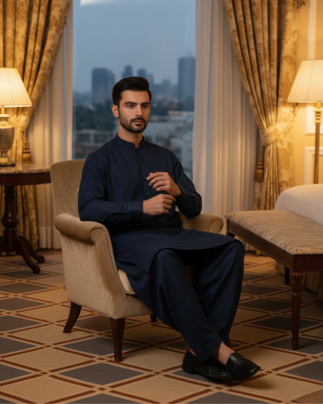 Men's Unstitched Soft Cotton Navy Blue Suit