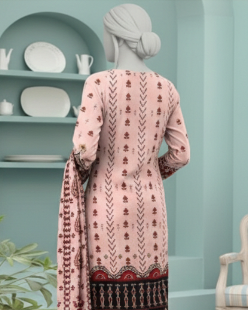 3 Pieces - Neova Unstitched Pink Print Lawn Suit