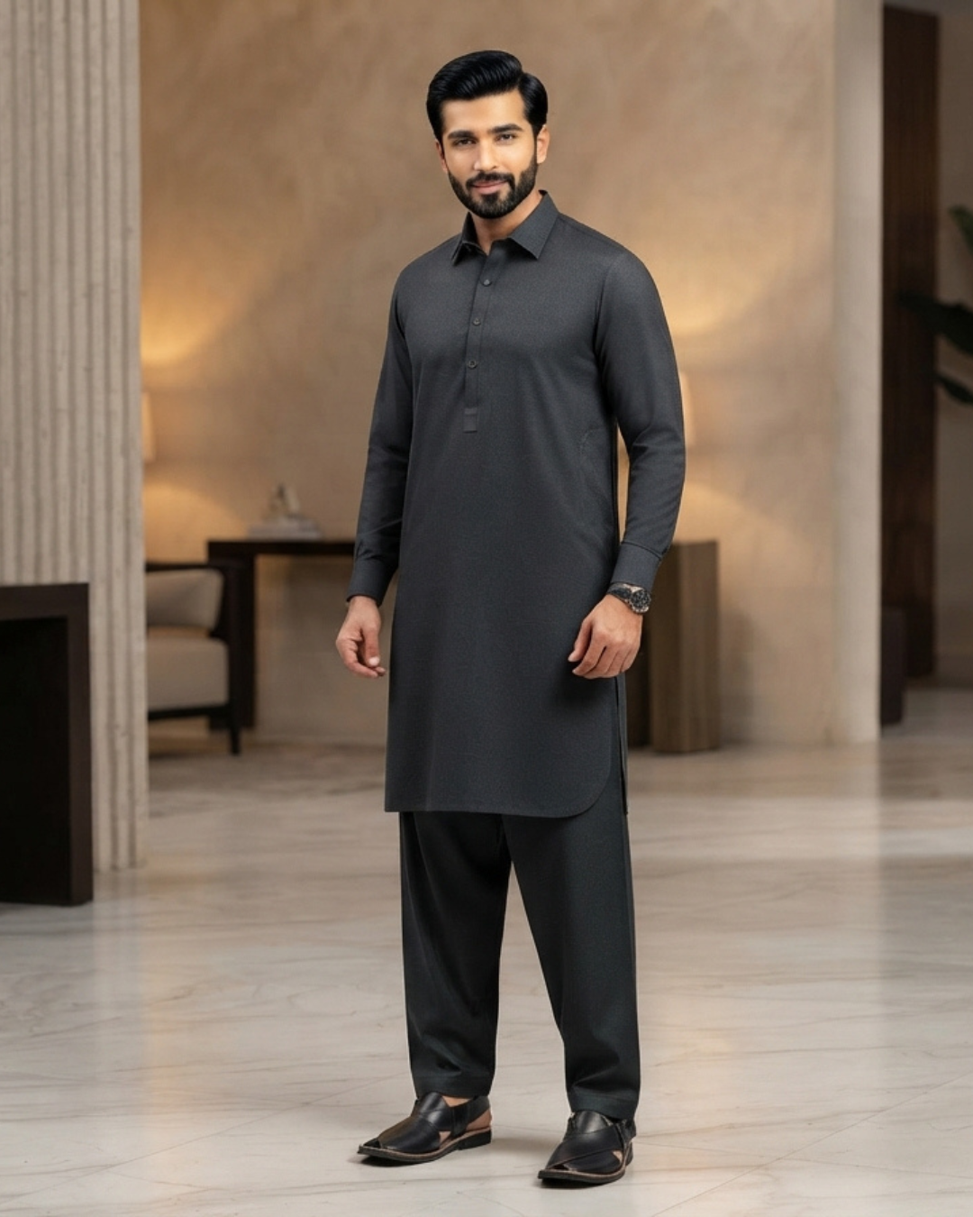 Men's Unstitched Dark Grey Winter Polymax Suit
