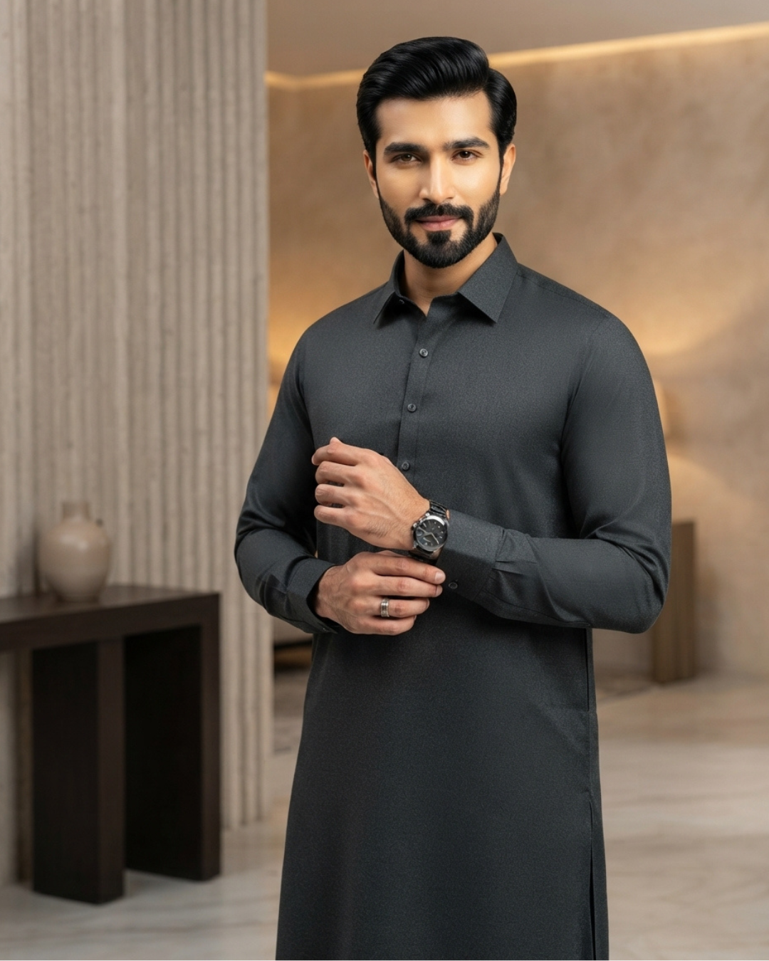 Men's Unstitched Dark Grey Winter Polymax Suit