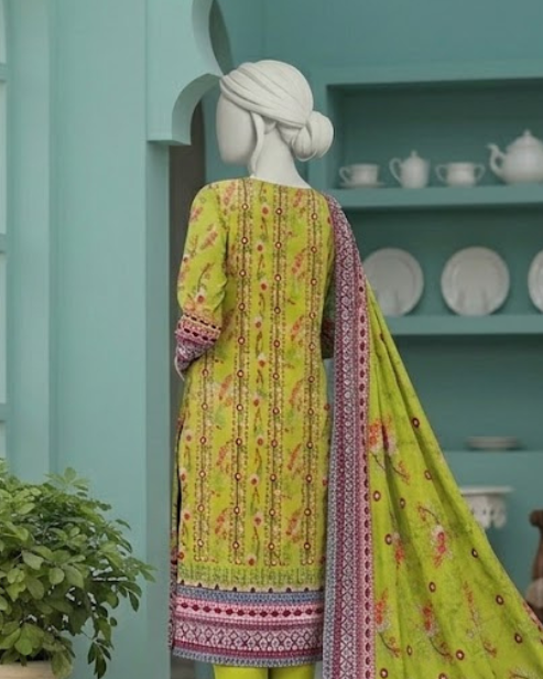 3 Pieces - Neova Unstitched Lime Green Print Lawn Suit