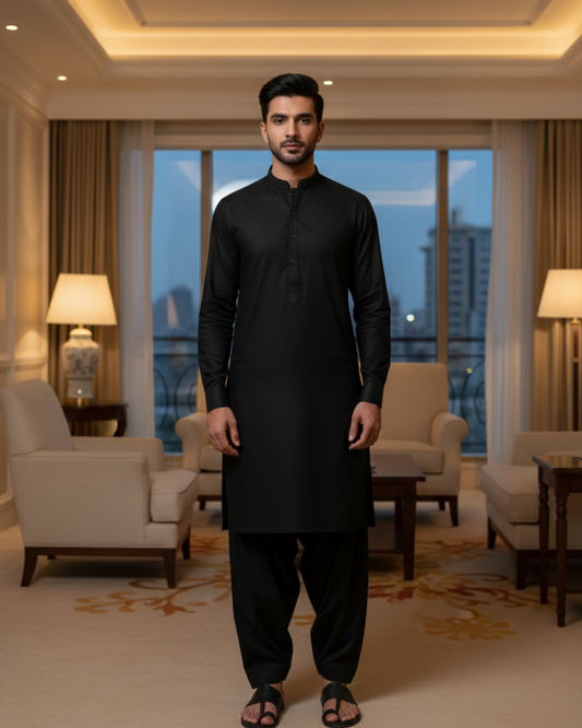 Men's Unstitched Boski Jet Black 8 Pound Suit