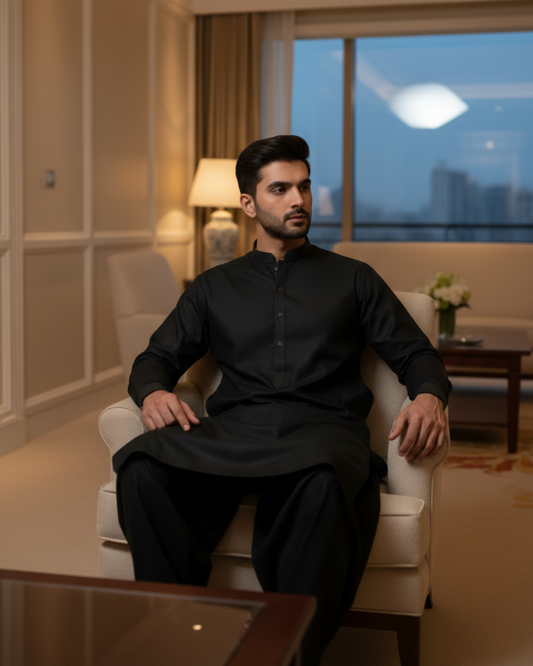 Men's Unstitched Boski Jet Black 8 Pound Suit