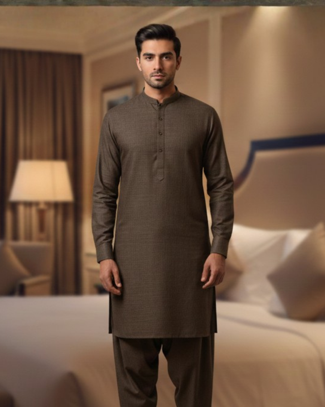 Men's Unstitched Handmade khaadi Slub Cotton Olive Suit