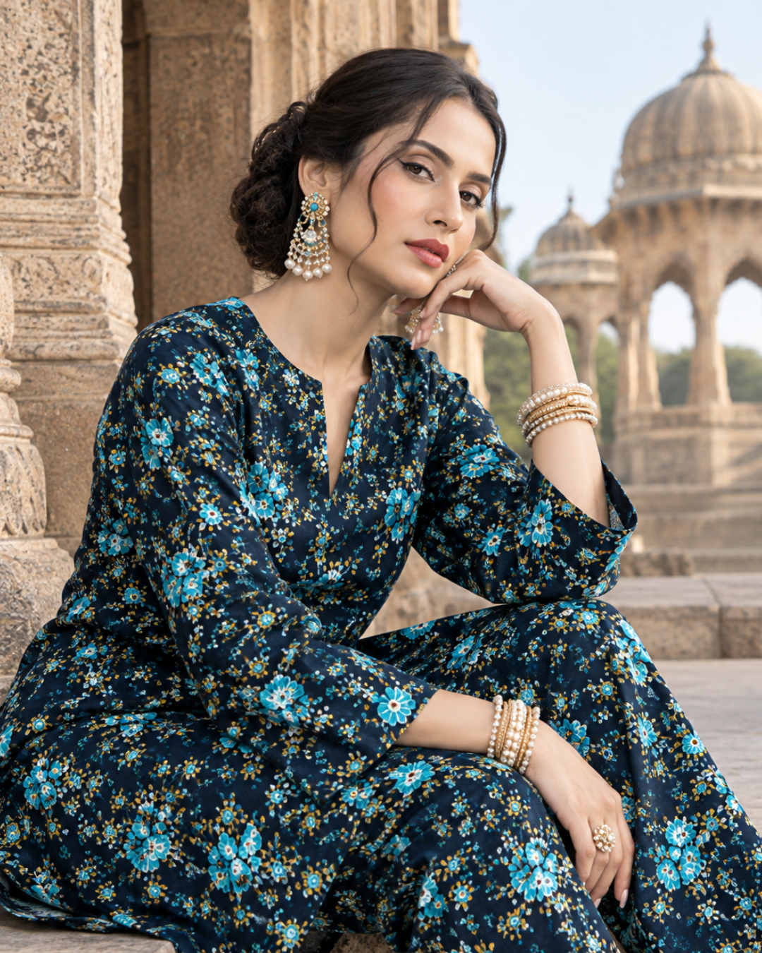 2 Pieces - Winter Slub Unstitched Deep Navy Blue linen Allover Suit