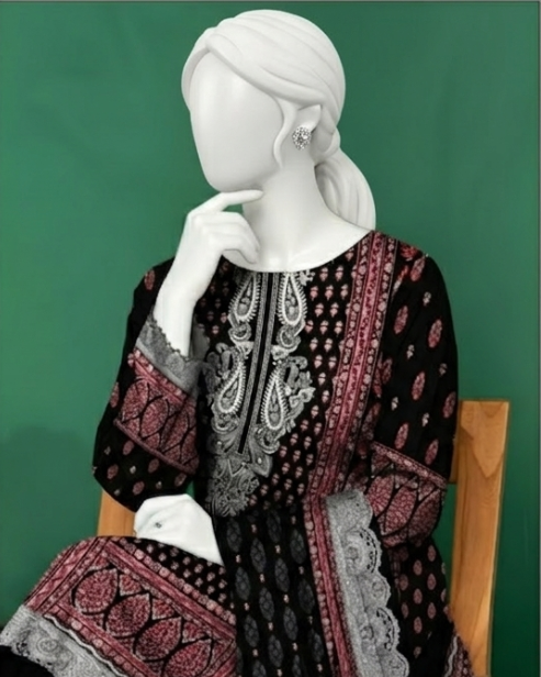 3 Pieces - Neova Unstitched Black Print Lawn Suit