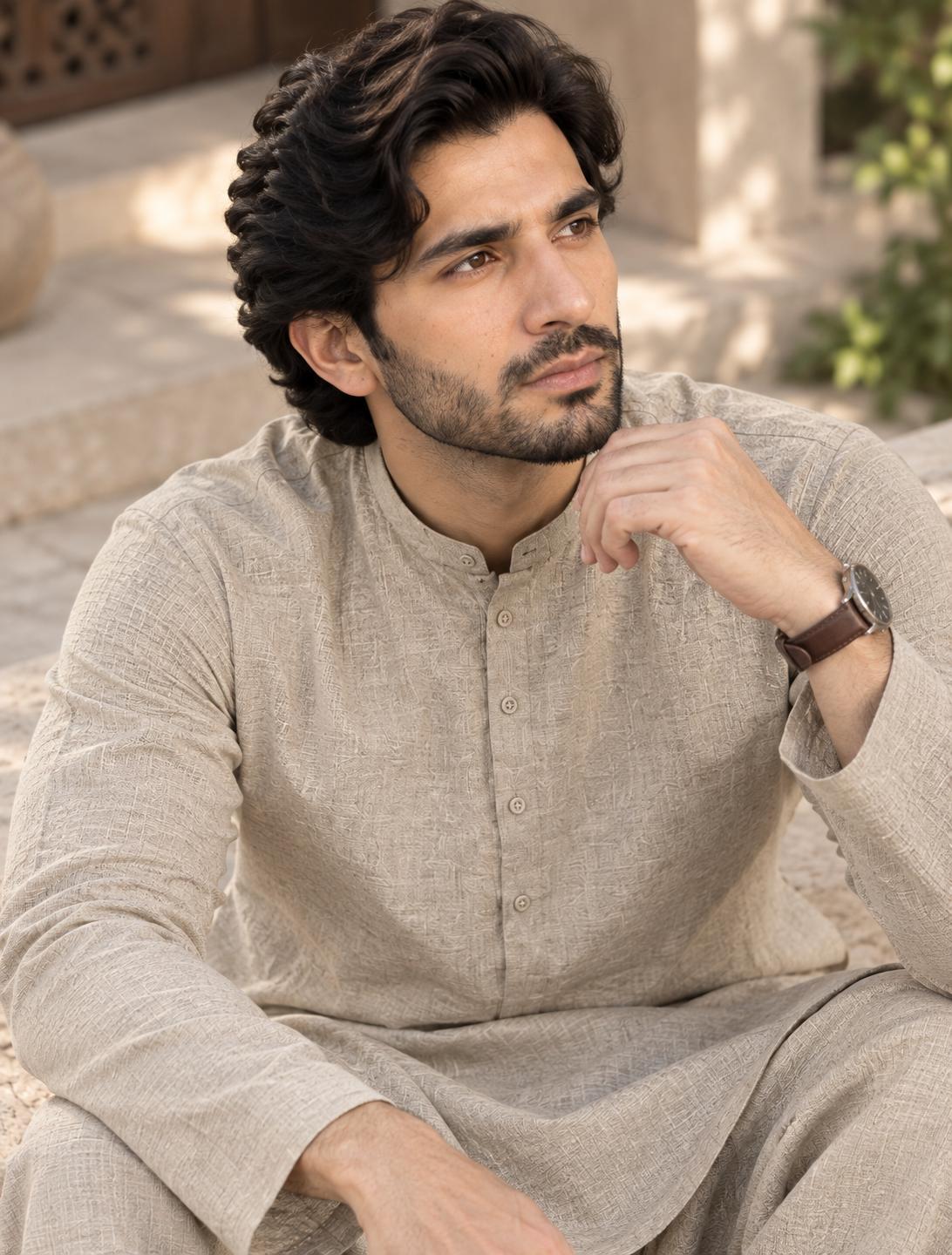 Men's Unstitched Light Brown Winter kamaliya khaddar Suit