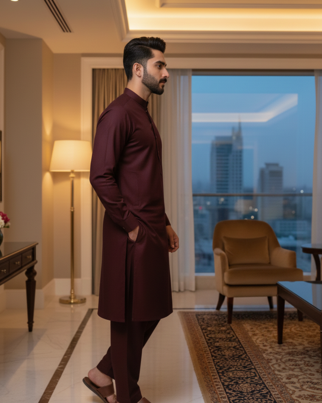 Men's Unstitched Maroon Wash & Wear Suit