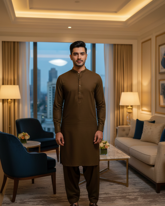 Men's Unstitched Brown Wash & Wear Suit