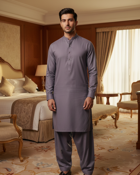 Men's Unstitched Light Purple Wash & Wear Suit