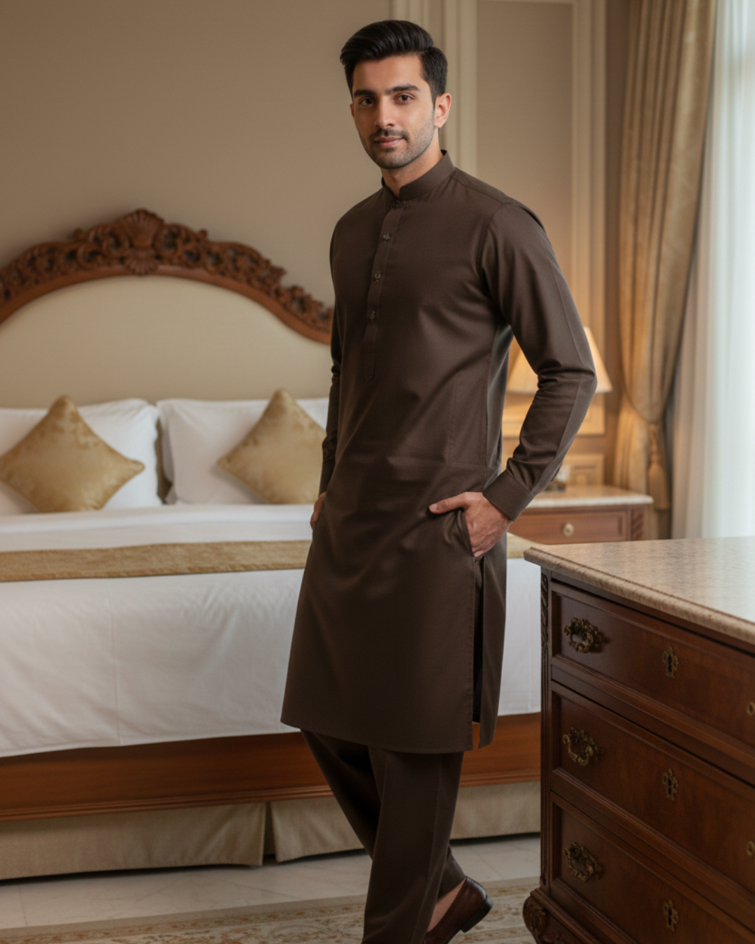 Men's Unstitched Dark Brown Wash & Wear Suit