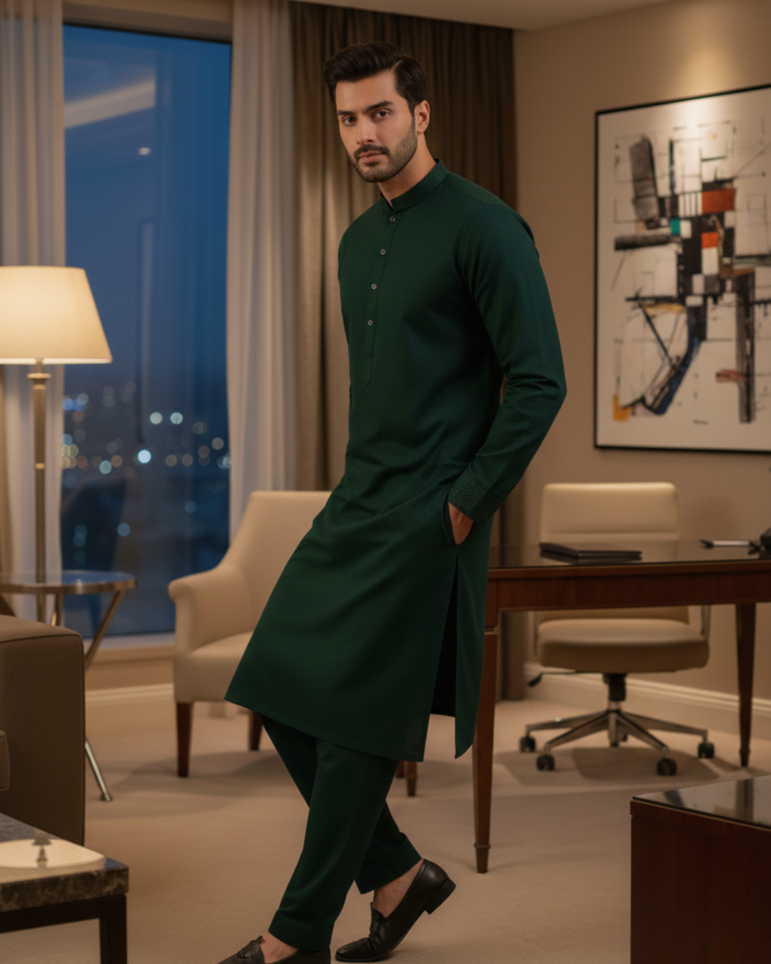 Men's Unstitched Dark Green Wash & Wear Suit