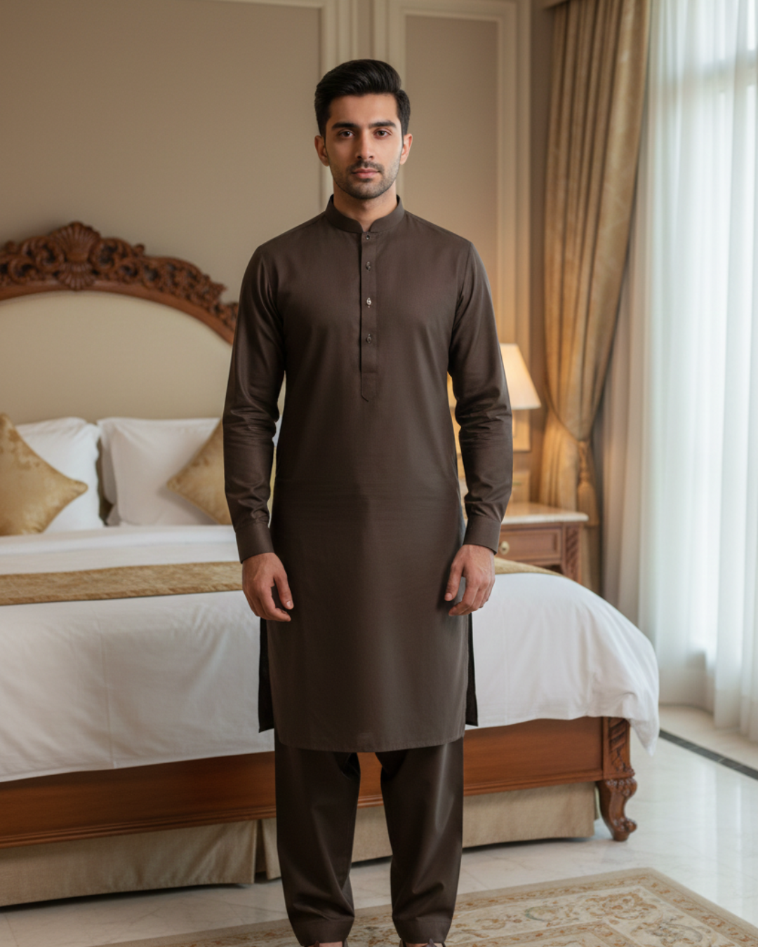 Men's Unstitched Dark Brown Wash & Wear Suit